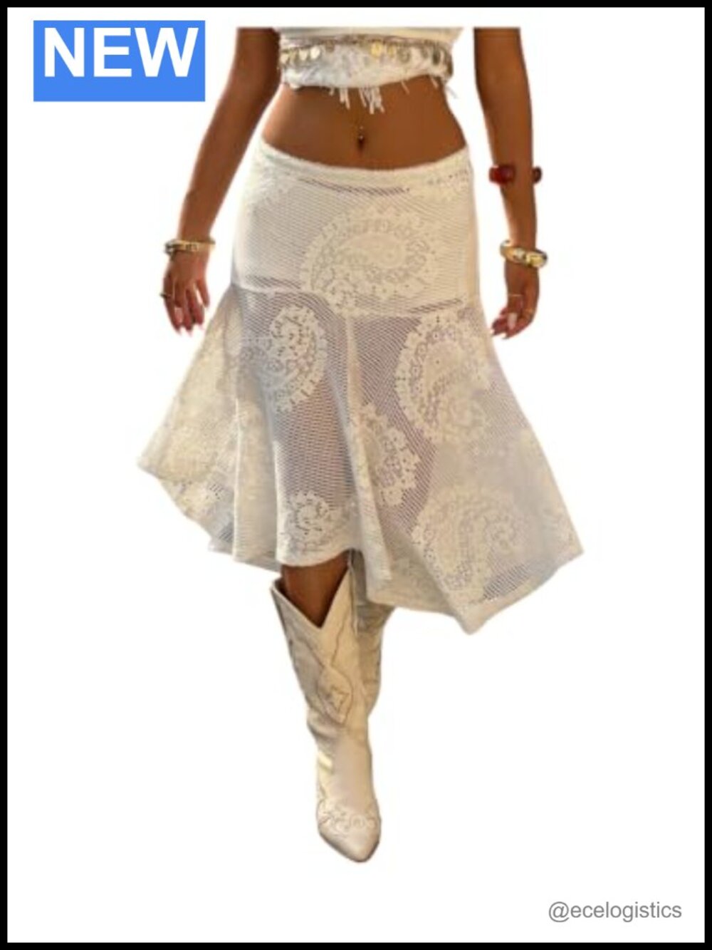 Boho Floral Sheer Mesh Flowy Western Cowgirl Skirt Low Rise